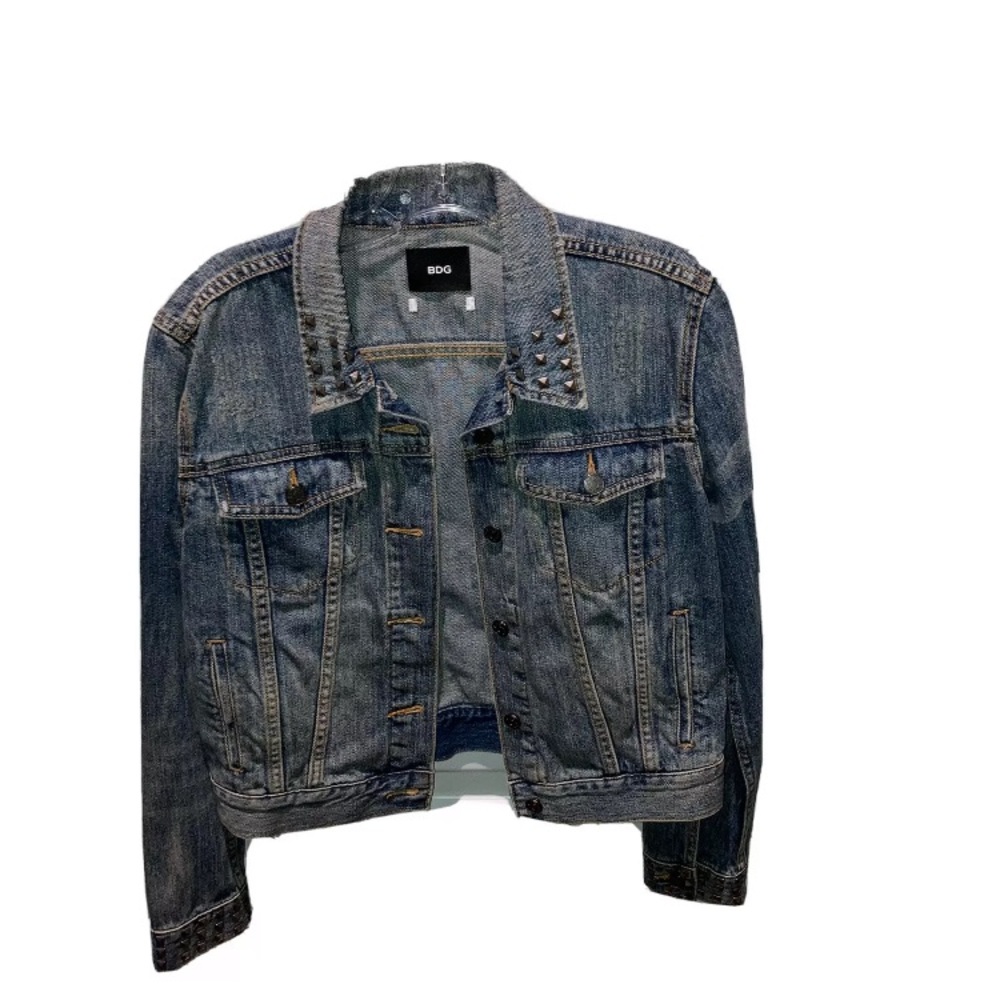 BDG Jacket Women’s Size Medium Blue Denim Studded Embellished Button Up